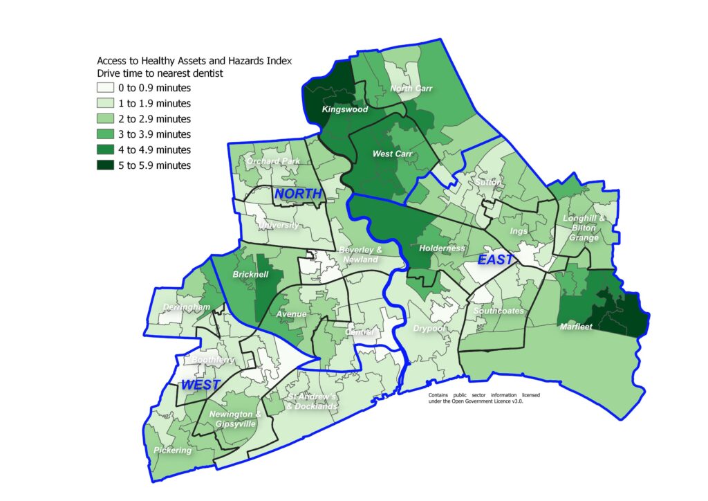 Access to Healthy Assets and Hazards Index: drive time to nearest dentist