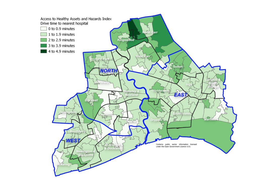 Access to Healthy Assets and Hazards Index: drive time to nearest hospital