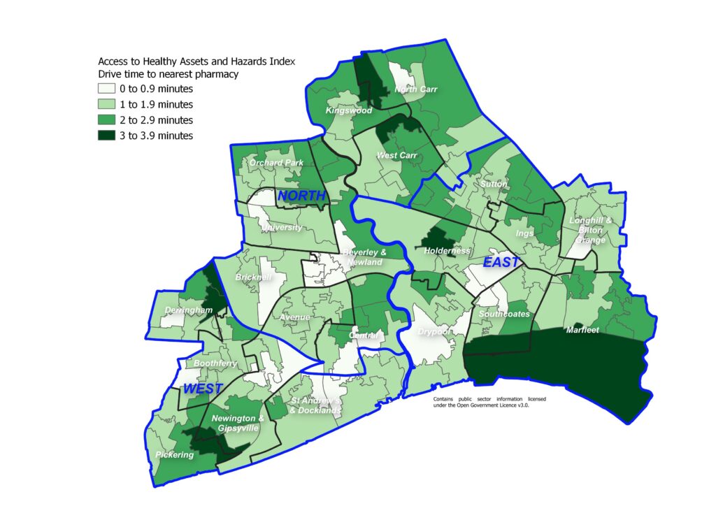 Access to Healthy Assets and Hazards Index: drive time to nearest pharmacy